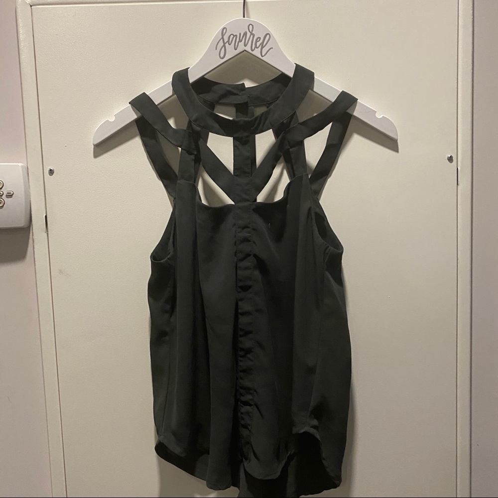 ASTR Dark Green Strappy Round Hem Top